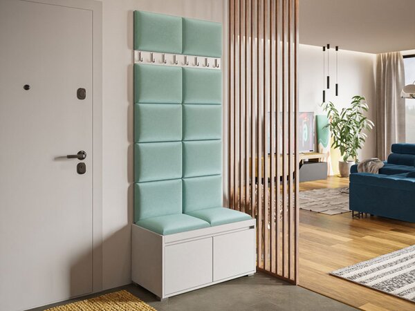 Nábytek do předsíně Konkor 80 + 12 kusů čalouněných nástěnných panelů Pag 40x30, Barva: bílá, Barva látek:: Manila 32 5903211200649