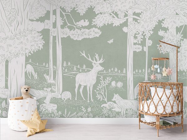Tapeta les – Monochrome Forest Green | Fugu Materiál: Digitální eko vlies - klasická tapeta nesamolepicí