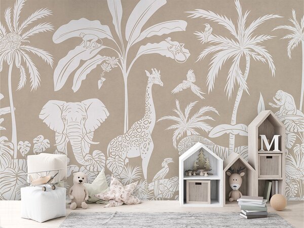 Tapeta džungle na zeď – Monochrome Jungle Brown | Fugu Materiál: Digitální eko vlies - klasická tapeta nesamolepicí