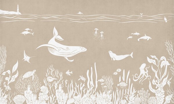 Tapeta moře – Monochrome Sea Brown | Fugu Materiál: Digitální eko vlies - klasická tapeta nesamolepicí