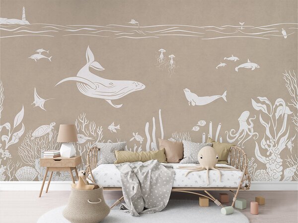 Tapeta moře – Monochrome Sea Brown | Fugu Materiál: Digitální eko vlies - klasická tapeta nesamolepicí