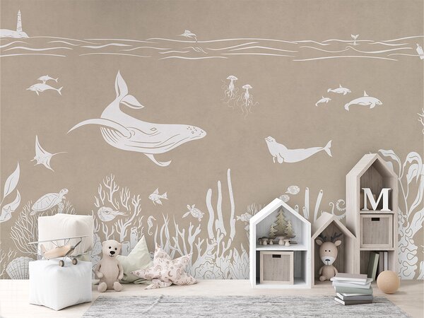 Tapeta moře – Monochrome Sea Brown | Fugu Materiál: Digitální eko vlies - klasická tapeta nesamolepicí