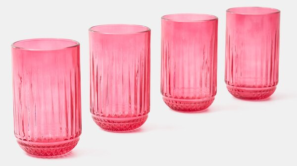 Sinsay - Sada žebrovaných sklenic 4 pack - sytě růžová