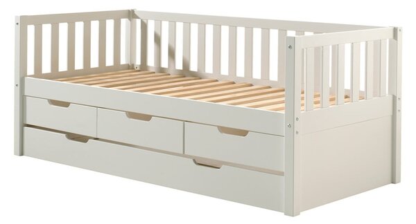 Bílá dětská postel z borovicového dřeva s výsuvným lůžkem s úložným prostorem s roštem 90x200 cm Fritz – Vipack