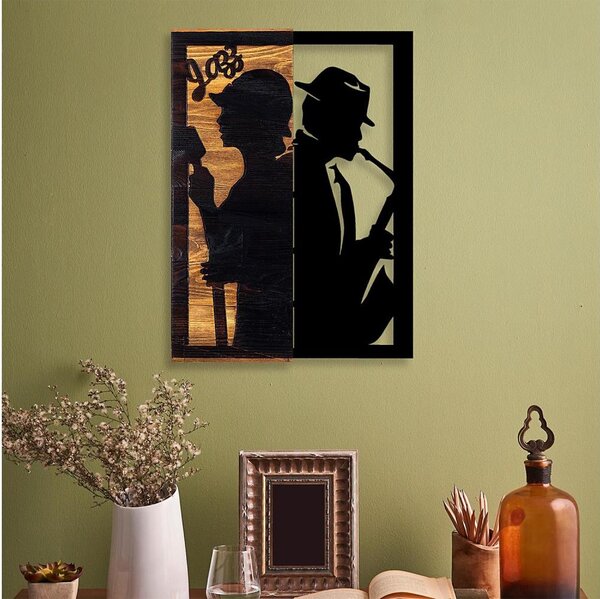 Nástěnná dekorace 32x50 cm jazz dřevo/kov