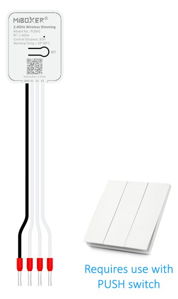 Miboxer Bezdrátové stmívání, 2,4GHz, RGB+CCT, 1x CR2032, PUSH2, Mi-Light