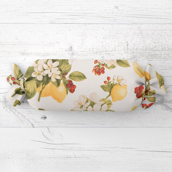Biante Polštář válec bonbon Sandra SA-777 Citrony a šípky na bílém 15x40 cm