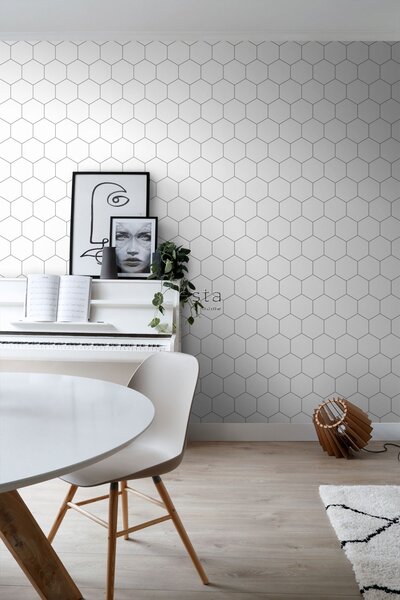 Geometrická vliesová tapeta na zeď, bílo-černá, 139311, Bloom, Esta Home