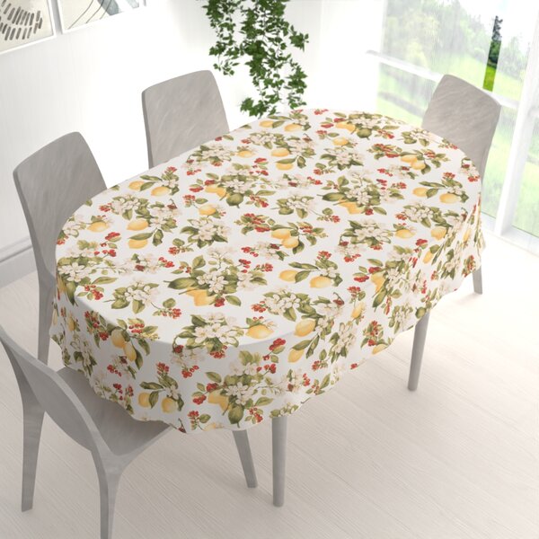 Biante Bavlněný oválný ubrus Sandra SA-777 Citrony a šípky na bílém 50x100 cm