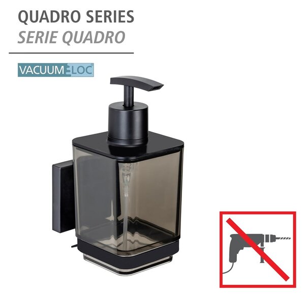 Černý samodržící plastový dávkovač mýdla 340 ml Quadro – Wenko