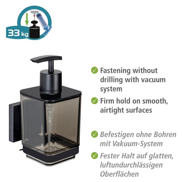 Černý samodržící plastový dávkovač mýdla 340 ml Quadro – Wenko