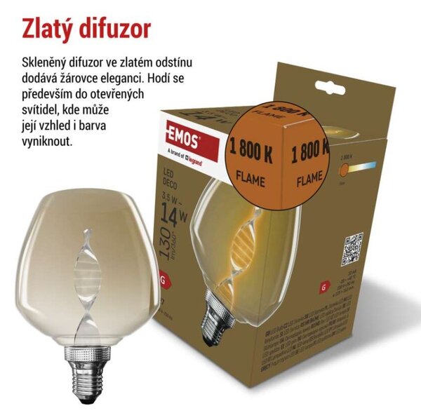 EMOS LED žárovka DECO S123 / E27 / 3,5 W (14 W) / 130 lm / flame 1525813200
