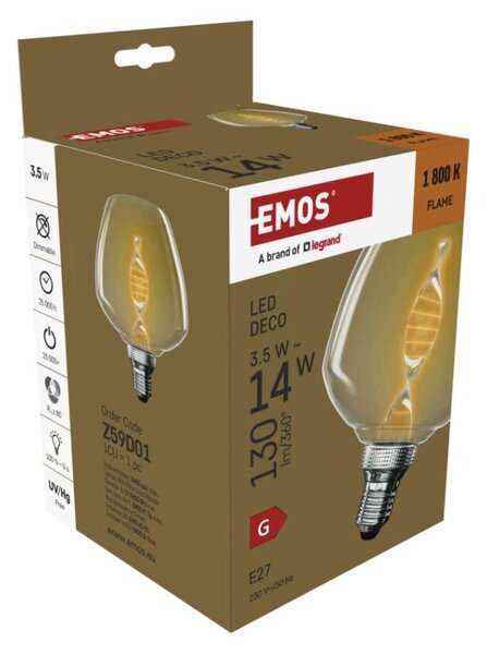 EMOS LED žárovka DECO S123 / E27 / 3,5 W (14 W) / 130 lm / flame 1525813200