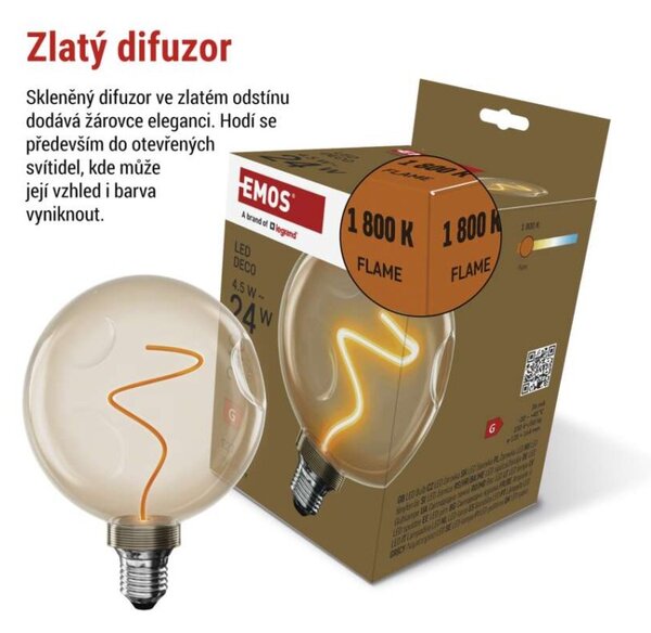 EMOS LED žárovka DECO CG125A / E27 / 4,5 W (24 W) / 240 lm / flame 1525813201