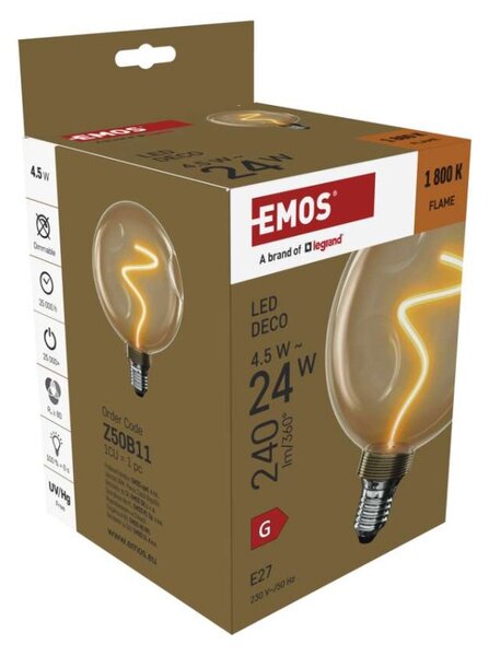 EMOS LED žárovka DECO CG125A / E27 / 4,5 W (24 W) / 240 lm / flame 1525813201