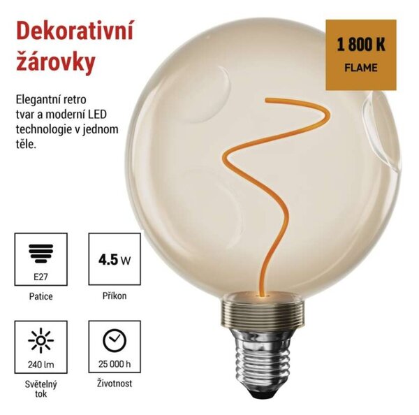 EMOS LED žárovka DECO CG125A / E27 / 4,5 W (24 W) / 240 lm / flame 1525813201