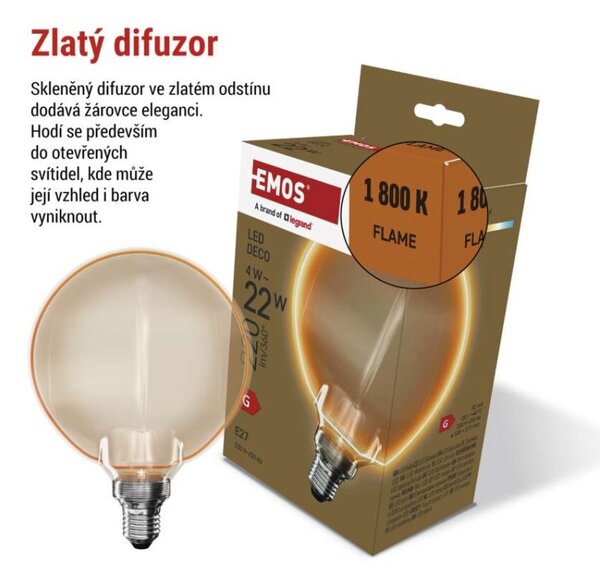 EMOS LED žárovka DECO G130OA / E27 / 4 W (22 W) / 220 lm / flame 1525813203