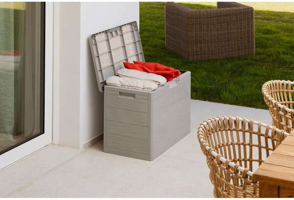 Světle šedý plastový zahradní úložný box Woodys – Toomax