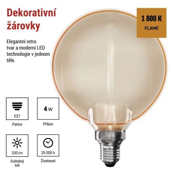 EMOS LED žárovka DECO G130OA / E27 / 4 W (22 W) / 220 lm / flame 1525813203