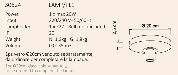 Sikrea Stropní svítidlo EMY, 1xE27, Ø20cm Barva skla: Transparentní, Barva montury: Černá