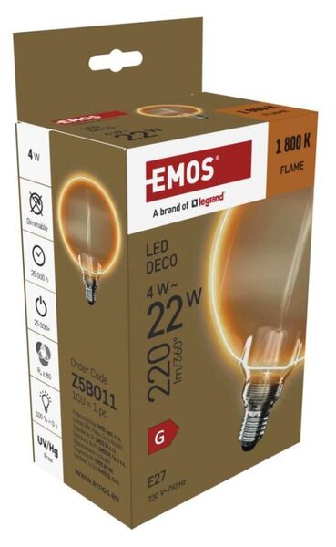 EMOS LED žárovka DECO G130OA / E27 / 4 W (22 W) / 220 lm / flame 1525813203