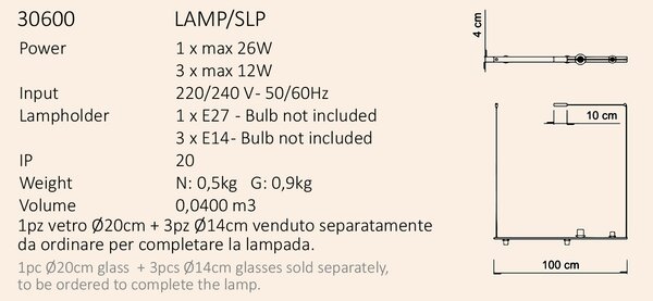 Sikrea Závěsné svítidlo EMY, 1xE27, 3xE14, d.100cm Barva skla: Transparentní, Barva montury: Černá