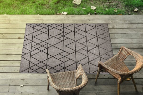 Koberec šňůrkový SIZAL FLOORLUX 20508 stříb. / Černý Trojúhelníky