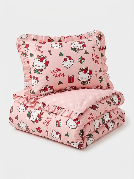 Sinsay - Sváteční povlečení s volány Hello Kitty - růžová