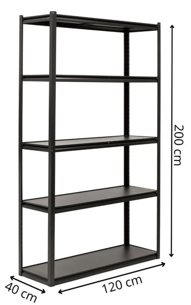 Kovový regál 200x120x40 cm 5 polic SPRINGOS HA5284 černý
