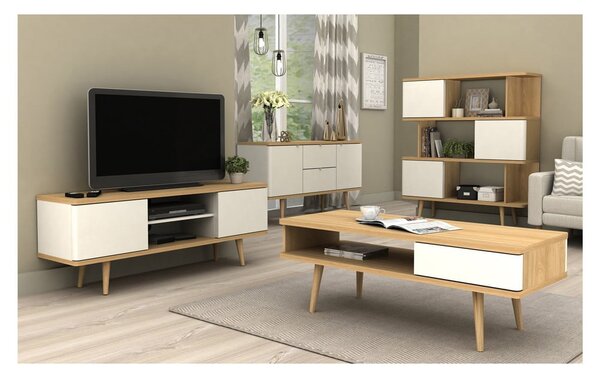 Bílý TV stolek v dekoru dubu 140x52 cm Alana - Støraa