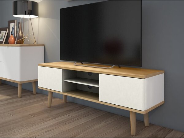 Bílý TV stolek v dekoru dubu 140x52 cm Alana - Støraa