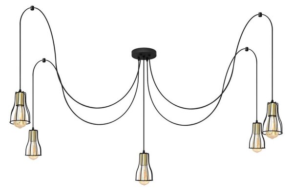 Lustr na lanku TUBE 5xE27/15W/230V pavouk černá/zlatá