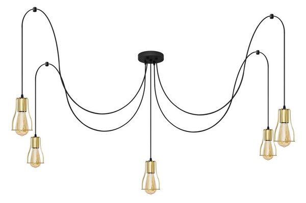 Lustr na lanku TUBE LONG 5xE27/15W/230V černá/zlatá