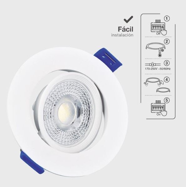 Prémiové výklopné podhledové bodové LED svítidlo 7W 510lm, teplá, kruh, 8,5cm, 3 roky