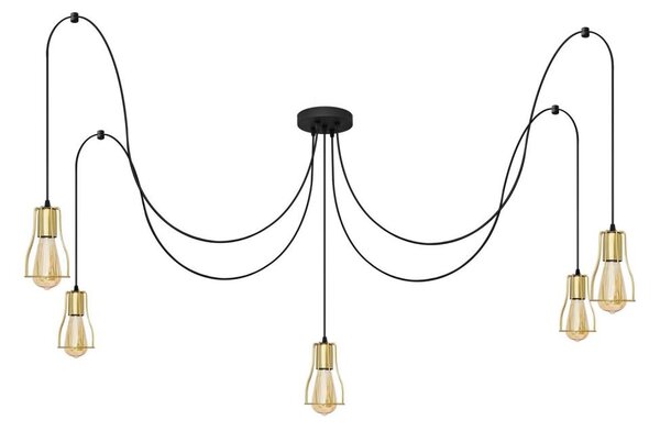 Lustr na lanku TUBE 5xE27/15W/230V pavouk černá/zlatá