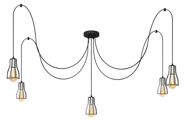 Lustr na lanku TUBE LONG 5xE27/15W/230V černá/chrom