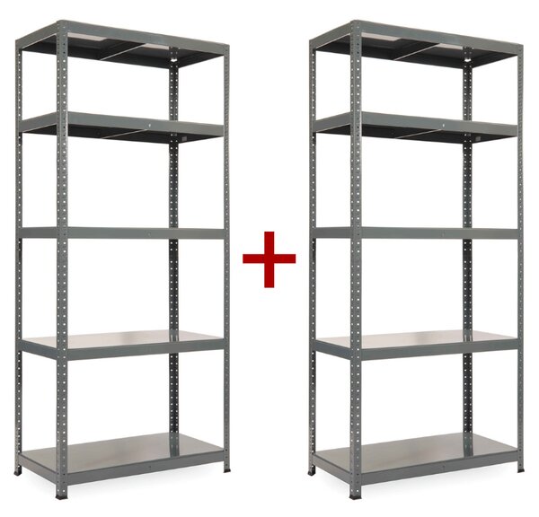 Policový regál 1+1 ZDARMA, 1800x900x400 mm, 5 polic, nosnost police 175 kg, RAL 7031