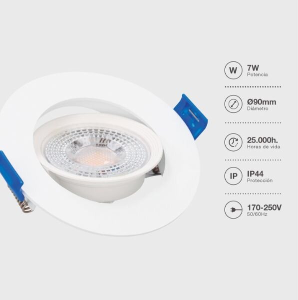 Prémiové výklopné podhledové bodové LED svítidlo 7W 510lm, teplá, kruh, 8,5cm, 3 roky