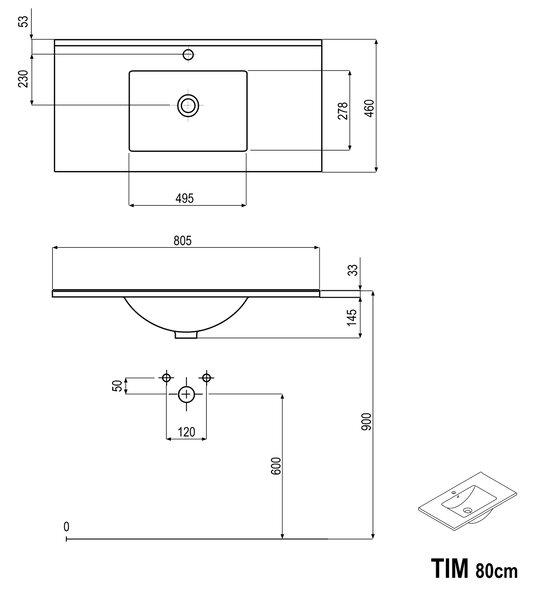 Koupelnová skříňka s umyvadlem TIM 80 cm