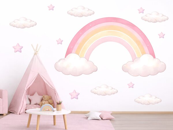 Duha pro holky textilní přelepitelné samolepky na zeď arch 46 x 24 cm