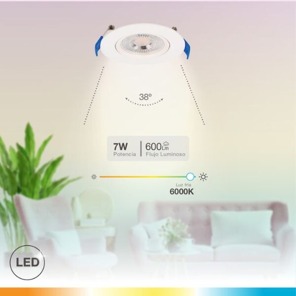 Prémiové výklopné podhledové bodové LED svítidlo 7W 510lm, studená, kruh, 8,5cm, 3 roky