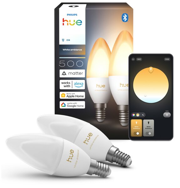 Hue Philips LED žárovka B39 E14, nastavitelná bílá, 2 ks, EU