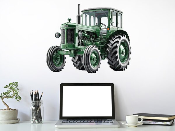 Retro traktor textilní přelepitelná samolepka na zeď arch 46 x 38 cm