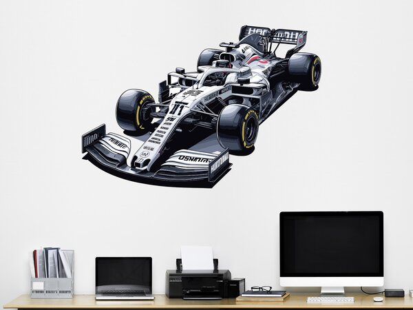 Bílá formule F1 textilní přelepitelná samolepka na zeď arch 47 x 32 cm