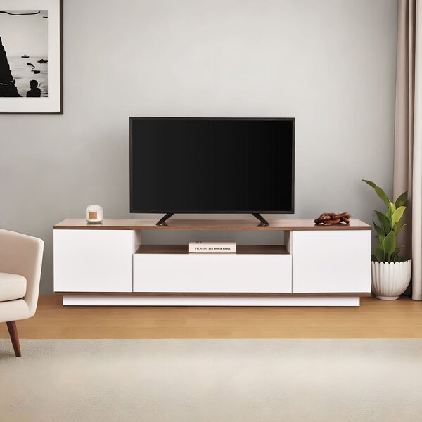TV skříňka Verat (bílá + ořech). Akce -22%