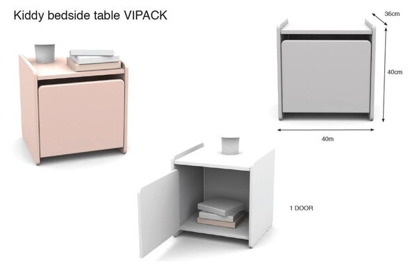 Růžový noční stolek Vipack Kiddy