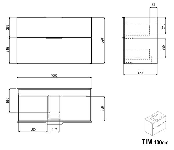 Koupelnová skříňka pod umyvadlo TIM 100 cm