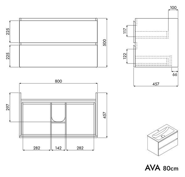 Koupelnová skříňka AVA 80 cm s umyvadlem z minerálního odlitku CREAM