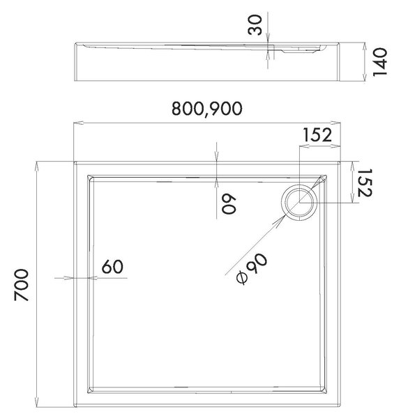 Schedpol Competia obdélníková sprchová vanička 80x70 cm bílá 3.01253