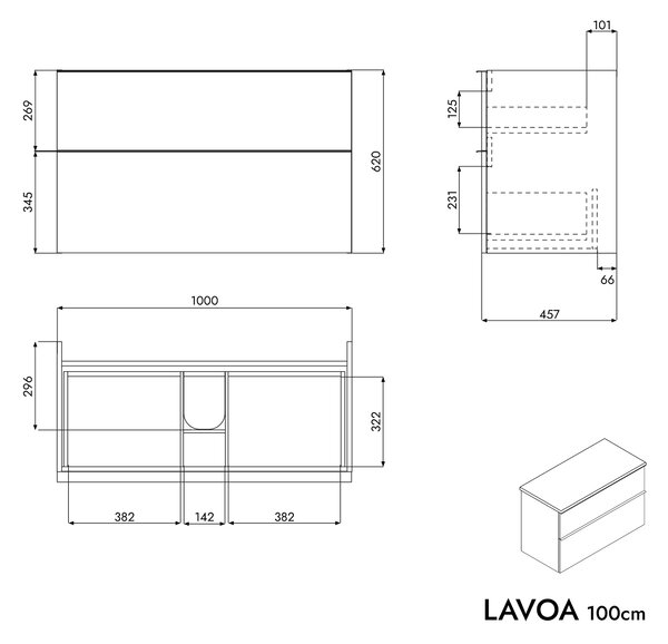 Koupelnová skříňka pod umyvadlo LAVOA 100 cm